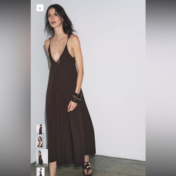 Zara Brown Maxi Boho Flow Dress - Picture 3 of 5